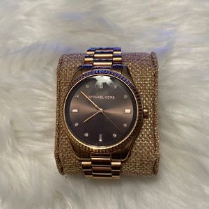 Rose gold Michael Kors unisex watch with rhinestone brown face